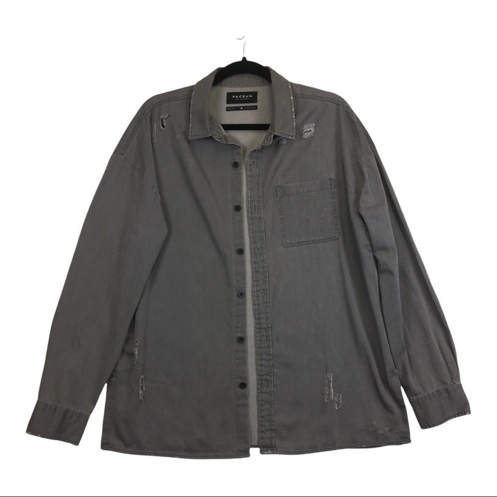 PACSUN Los Angeles Boxy Fit Men Distressed button up shirt long sleeve Size M